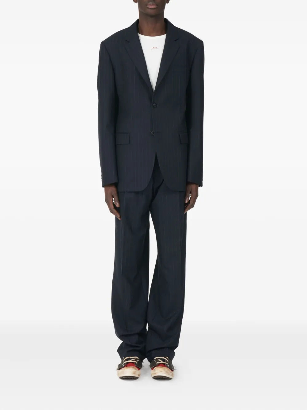 Maison Margiela blazer de lana con rayas diplomáticas estampadas - Azul - imagen 2