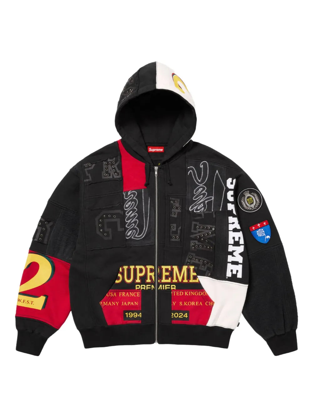 Supreme hoodie con diseño patchwork y cierre - Negro - imagen 1