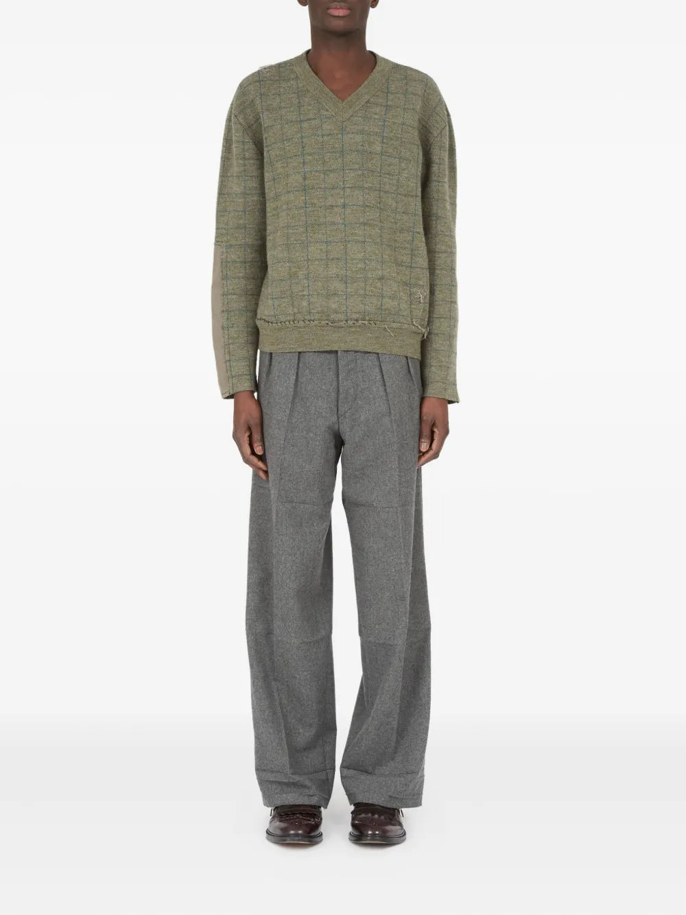 Maison Margiela suéter con motivo de cuadrícula y cuello en V - Verde - imagen 2