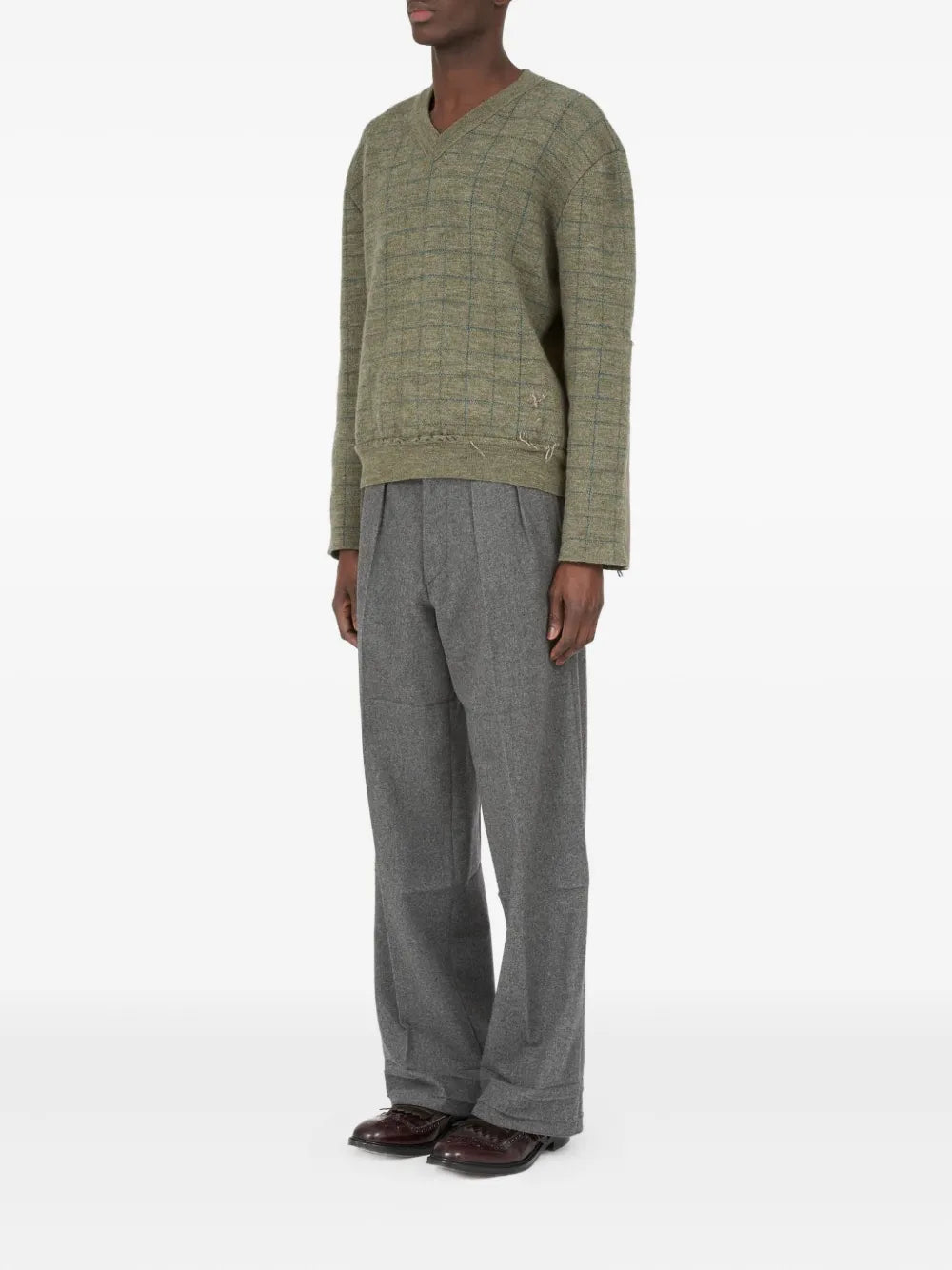 Maison Margiela suéter con motivo de cuadrícula y cuello en V - Verde - imagen 4