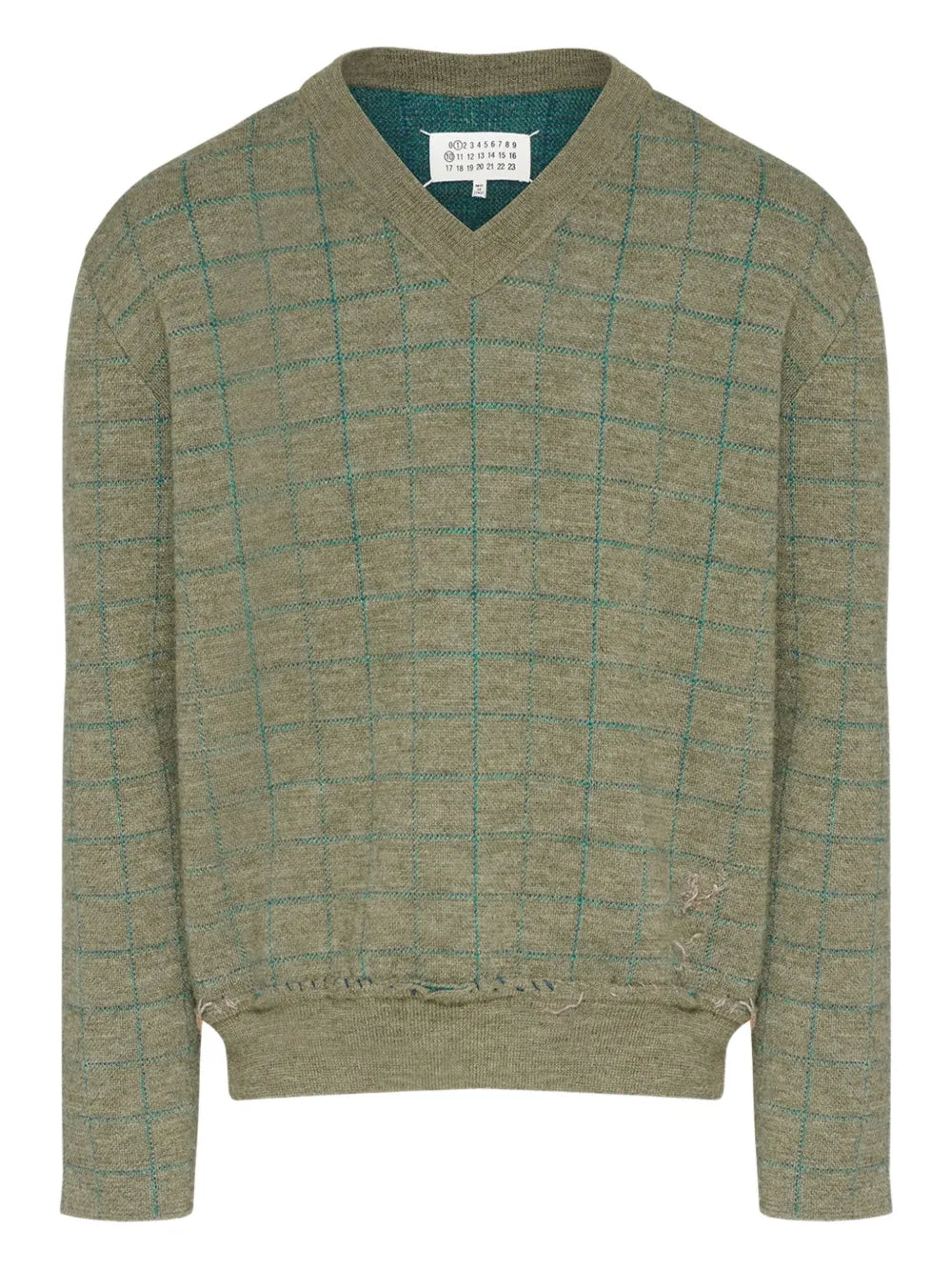 Maison Margiela suéter con motivo de cuadrícula y cuello en V - Verde - imagen 1