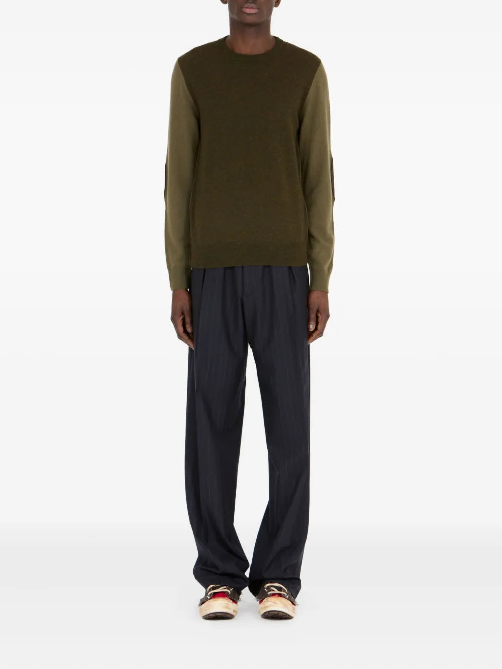 Maison Margiela suéter con cuello redondo y parche en los codos - Verde - imagen 1