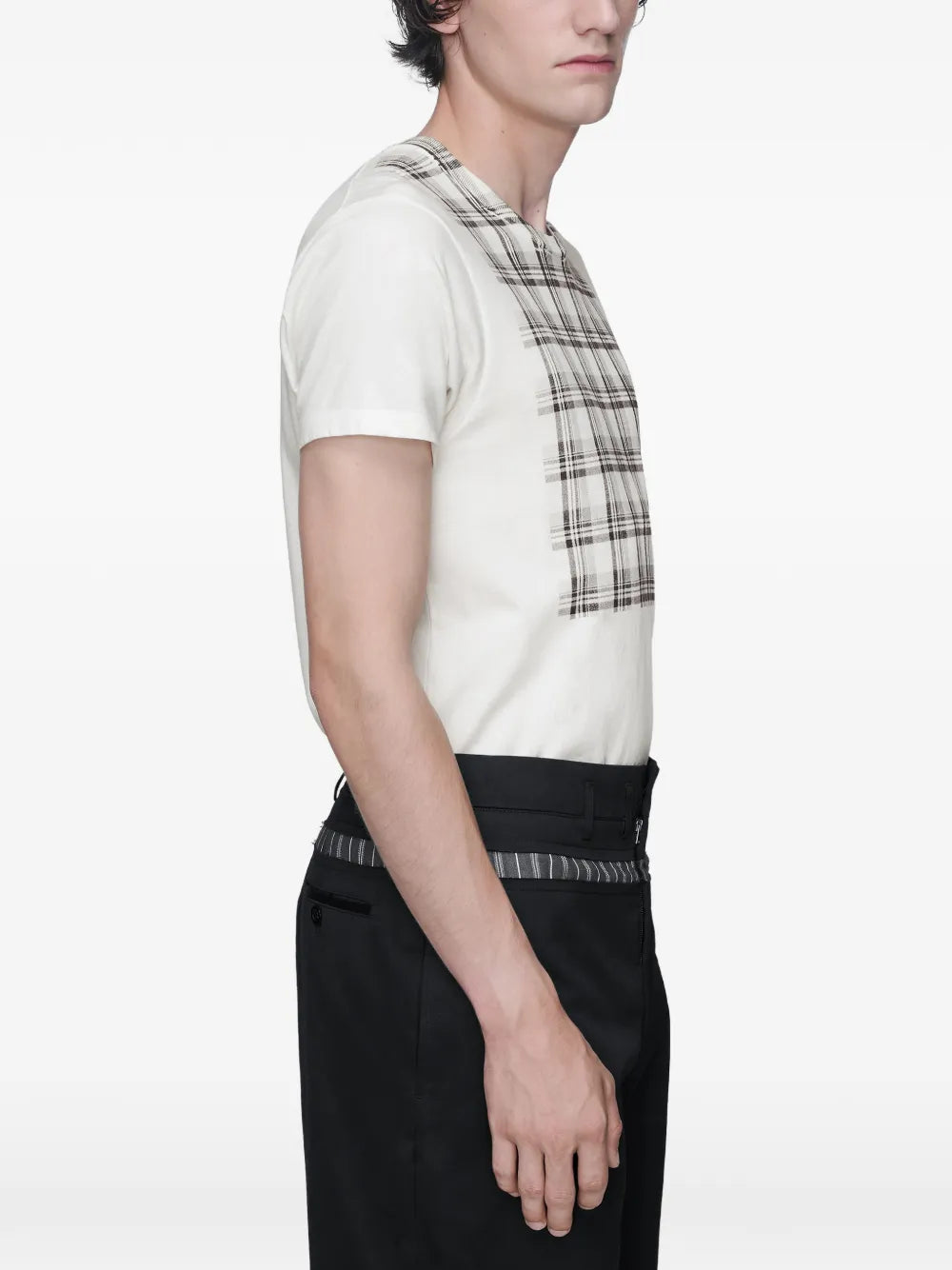 Maison Margiela playera de algodón con panel a cuadros - Blanco - imagen 4