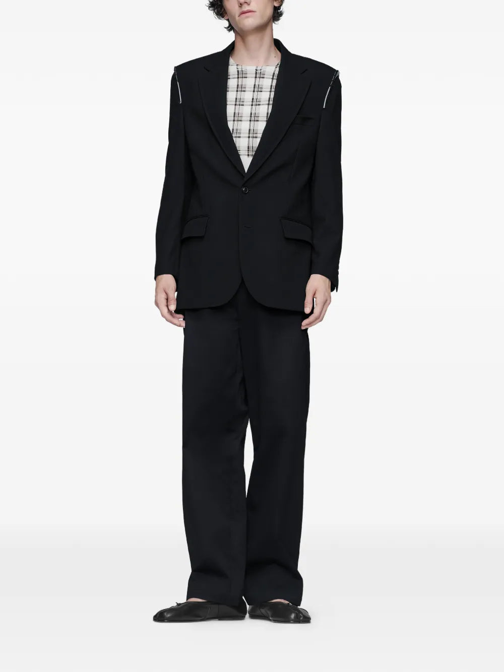 Maison Margiela playera de algodón con panel a cuadros - Blanco - imagen 2