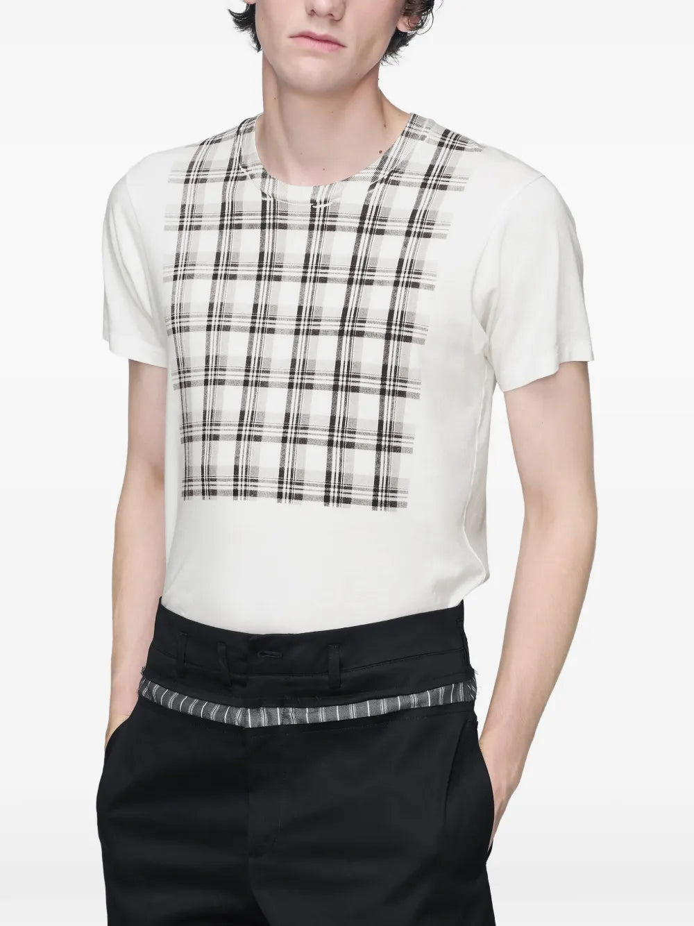 Maison Margiela playera de algodón con panel a cuadros - Blanco - imagen 3
