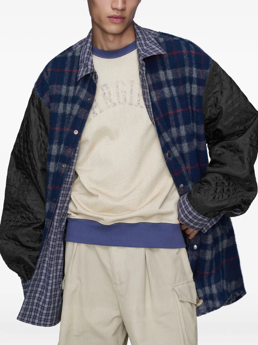 Maison Margiela camisa a cuadros con manga larga y bolsillo - Azul - imagen 4