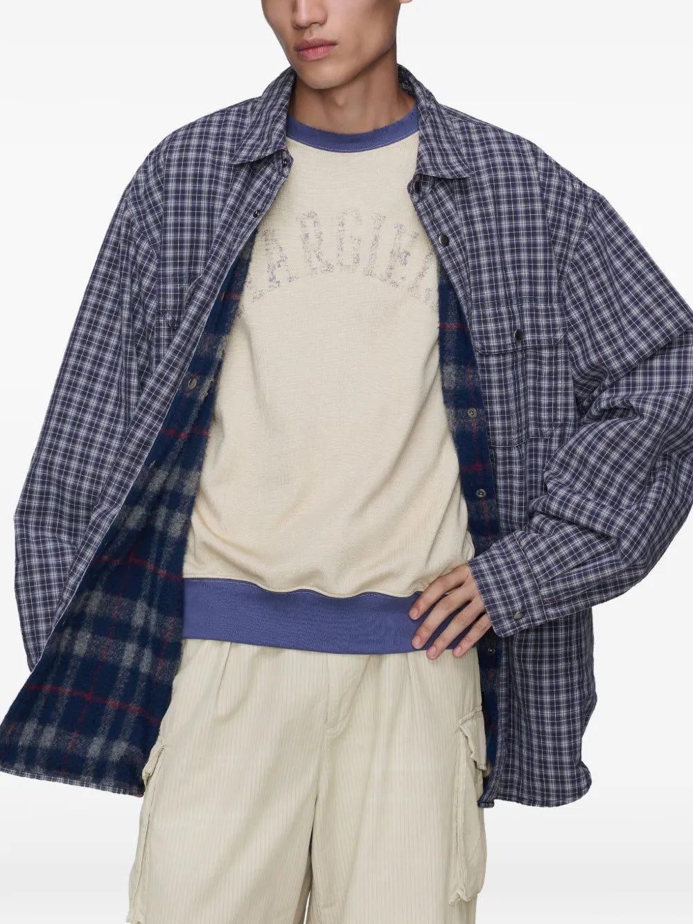 Maison Margiela camisa a cuadros con manga larga y bolsillo - Azul - imagen 3