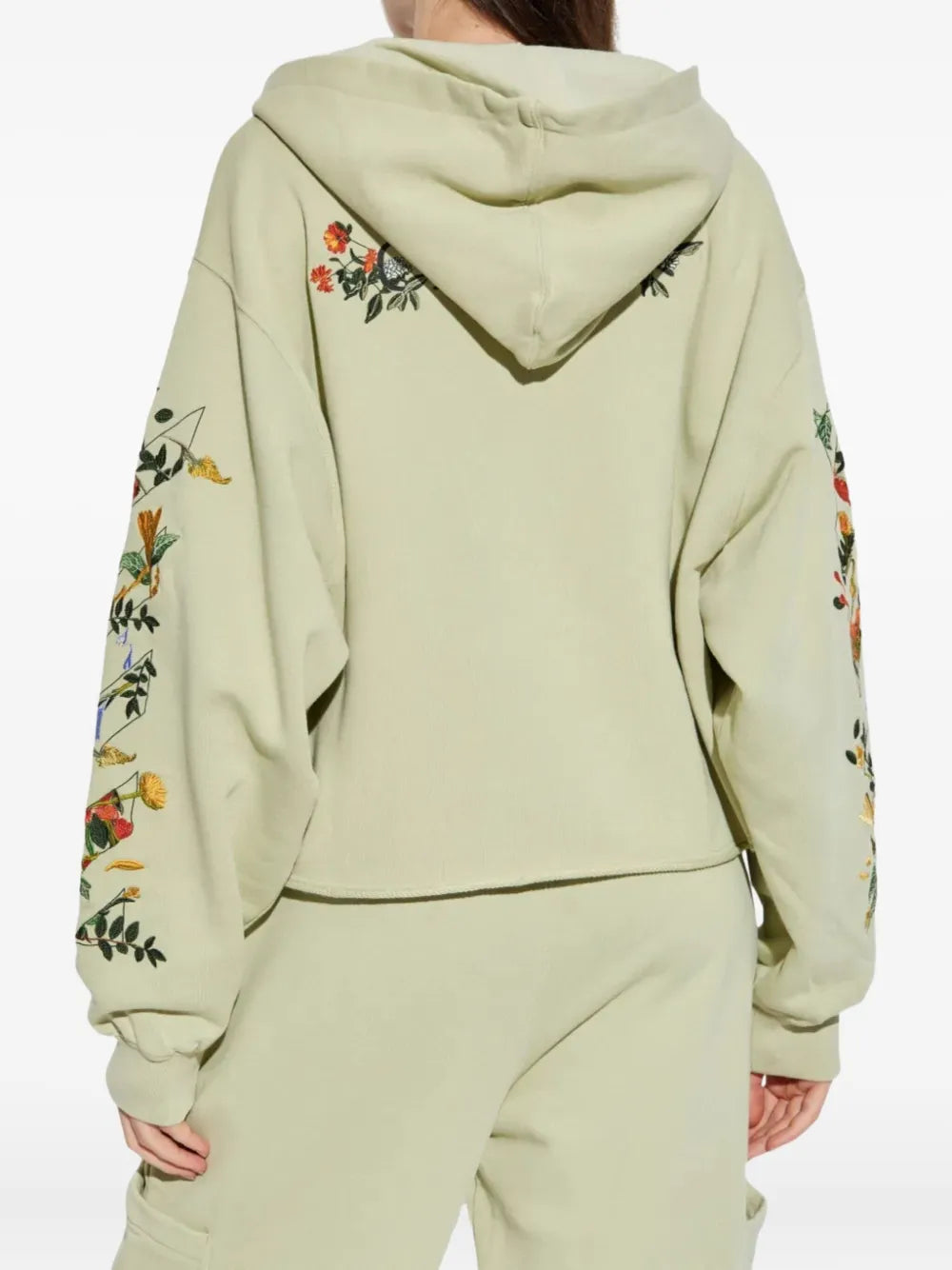 Off-White hoodie con bordado floral y bolsillo en el pecho