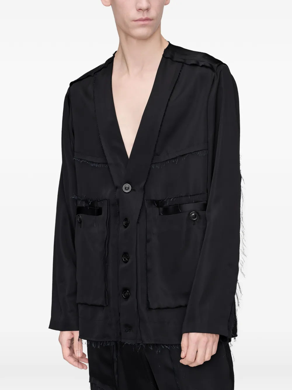 Maison Margiela chamarra con bordes deshilachados - Negro - imagen 3