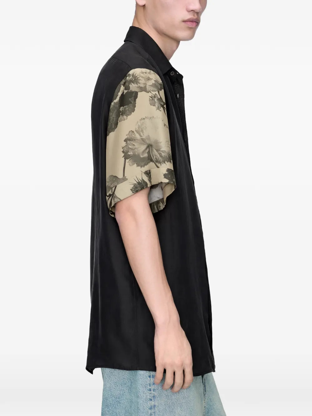 Maison Margiela camisa de seda con mangas florales - Negro - imagen 4