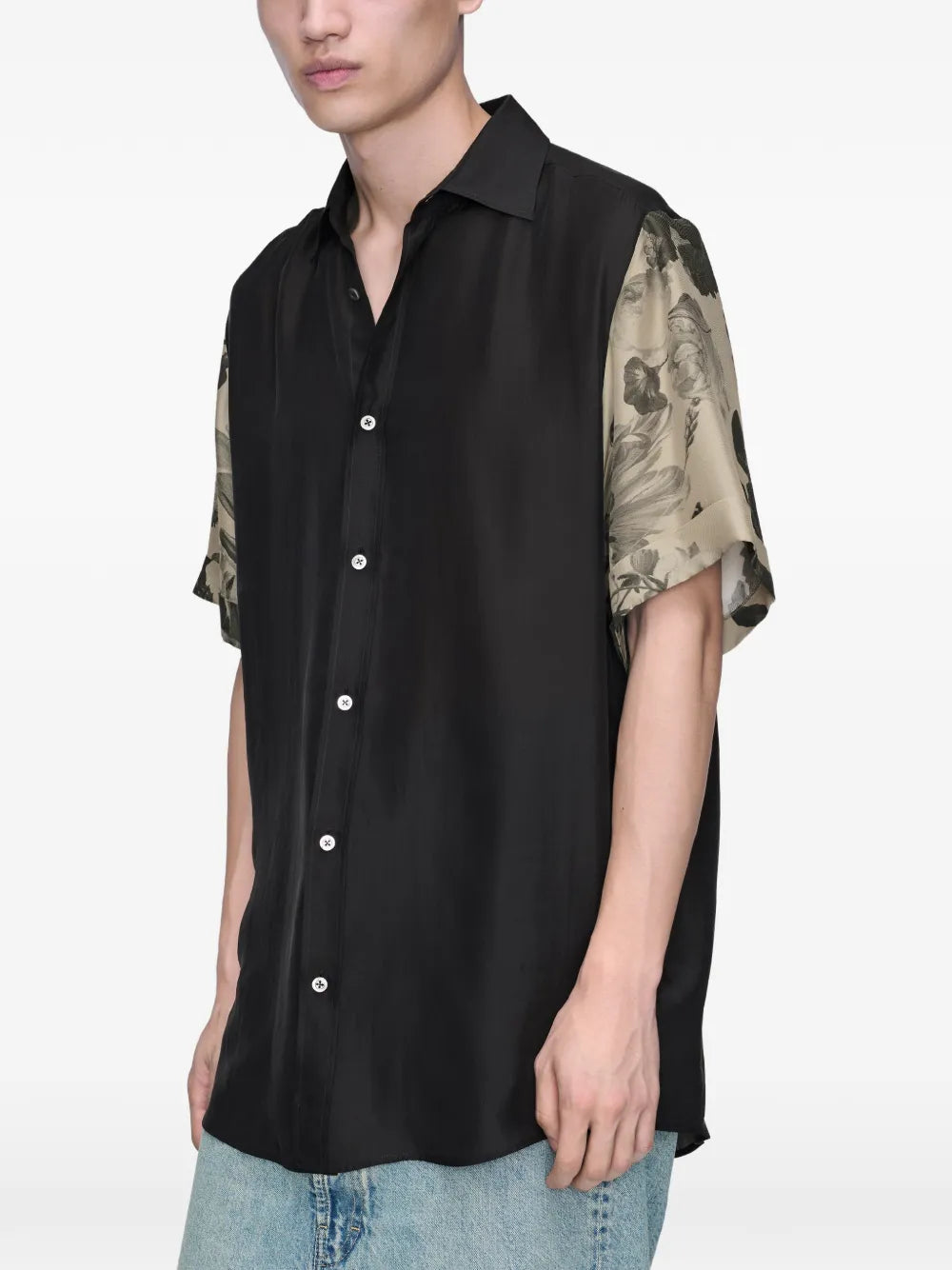 Maison Margiela camisa de seda con mangas florales - Negro - imagen 3