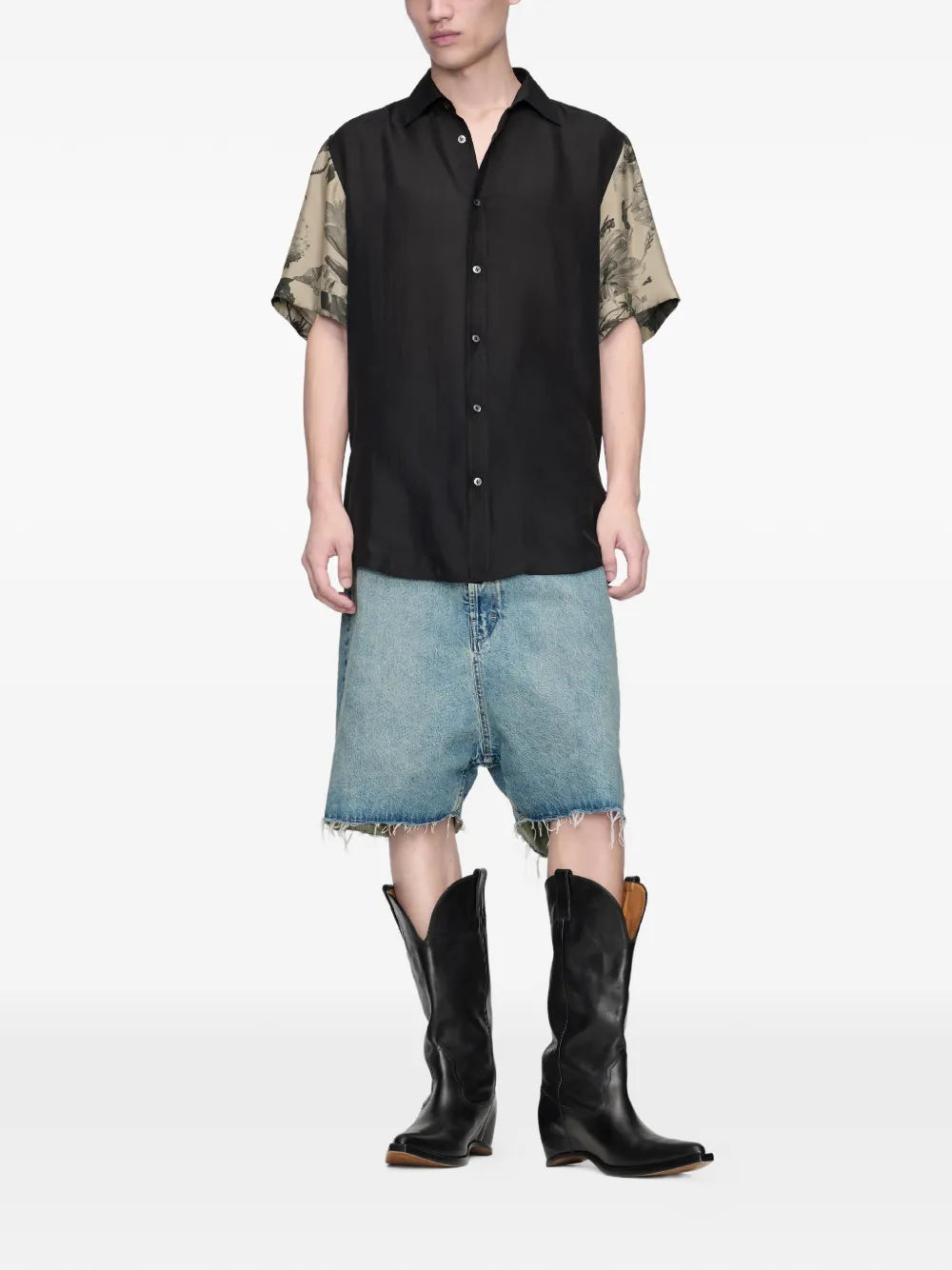 Maison Margiela camisa de seda con mangas florales - Negro - imagen 2