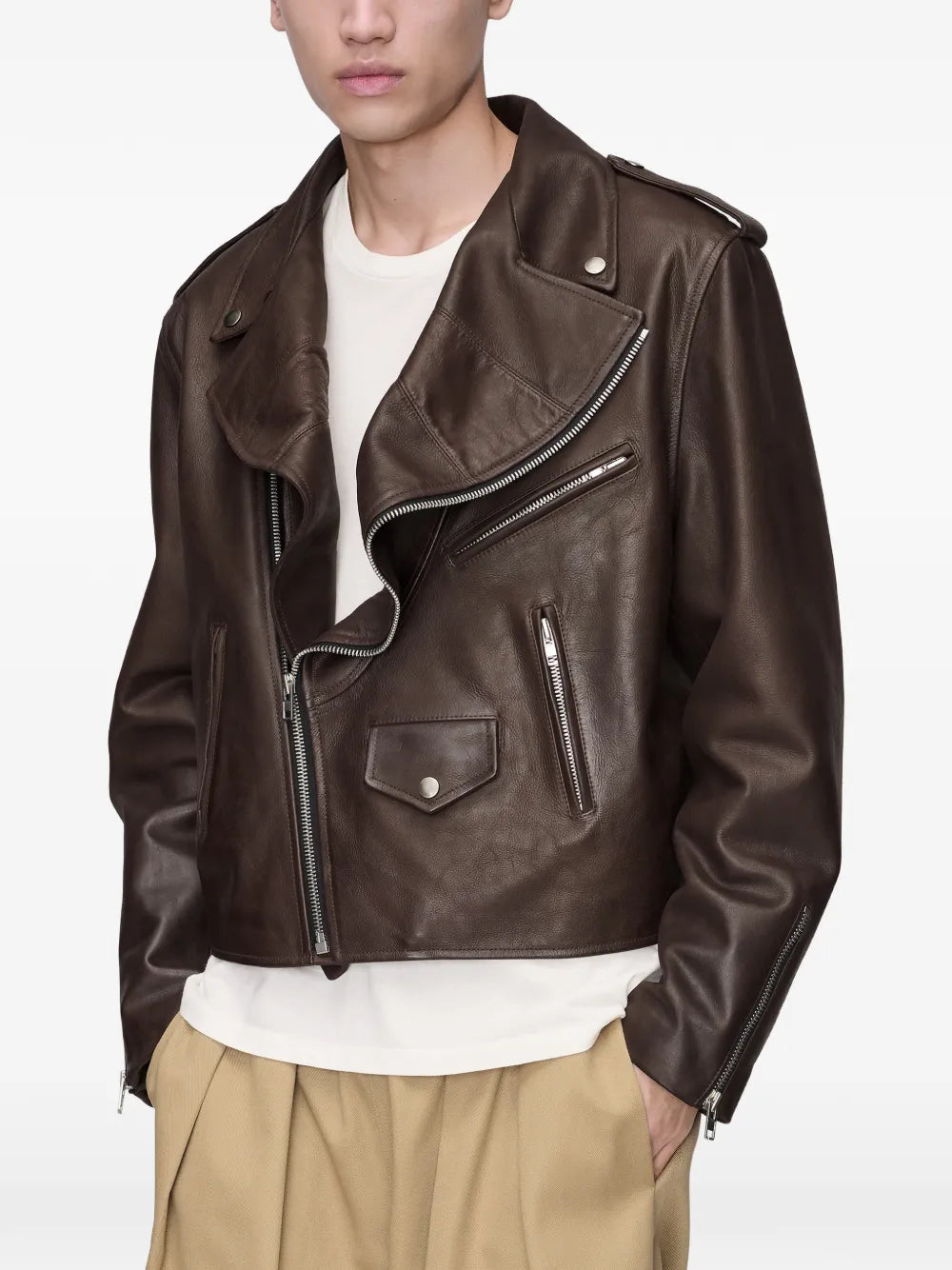Maison Margiela chamarra de piel - Marrón - imagen 4