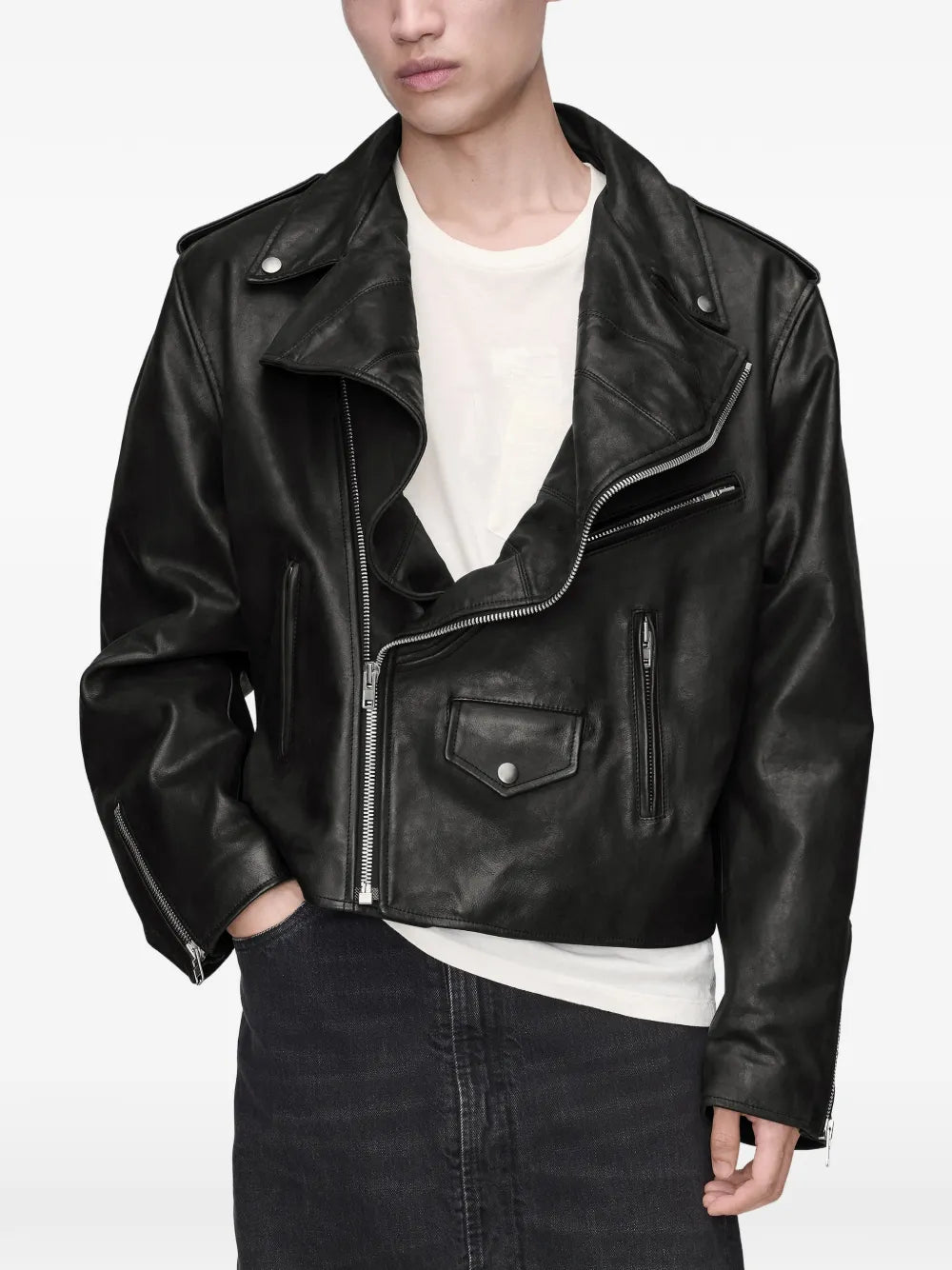 Maison Margiela chamarra de piel - Negro - imagen 3