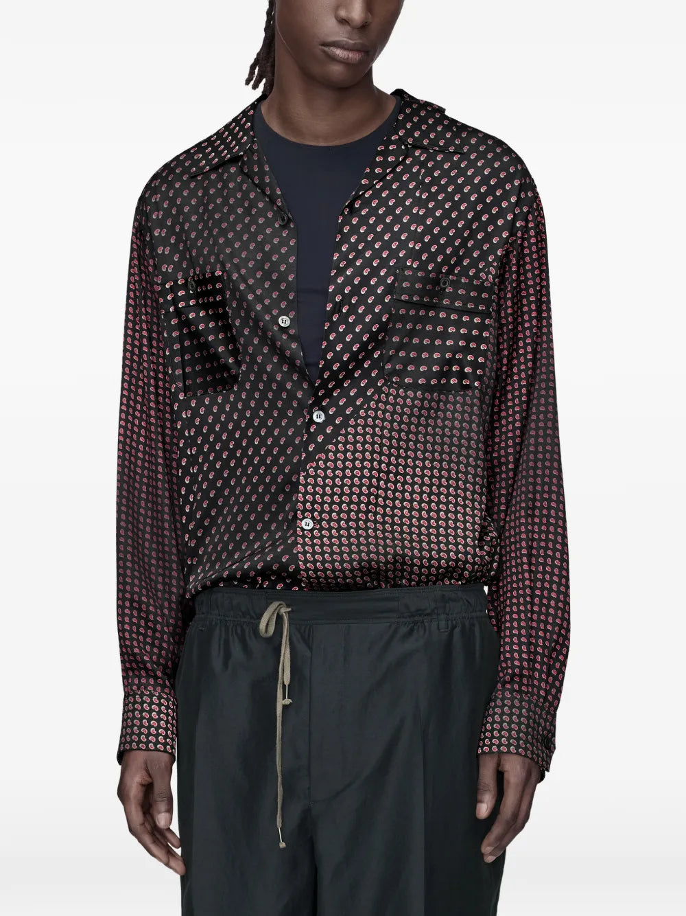 Maison Margiela camisa manga larga con estampado de cachemira - Negro - imagen 3