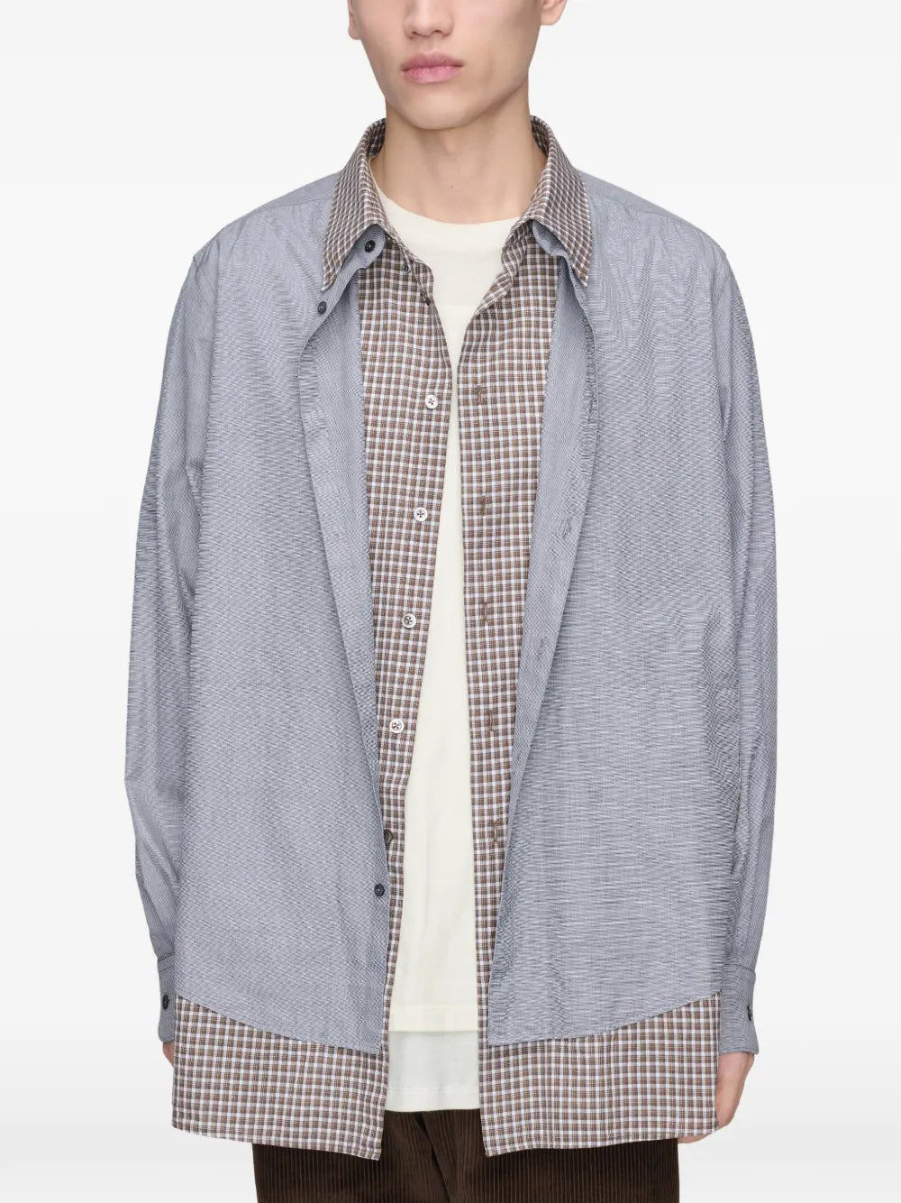 Maison Margiela camisa con doble capa y motivo de cuadros - Gris - imagen 3