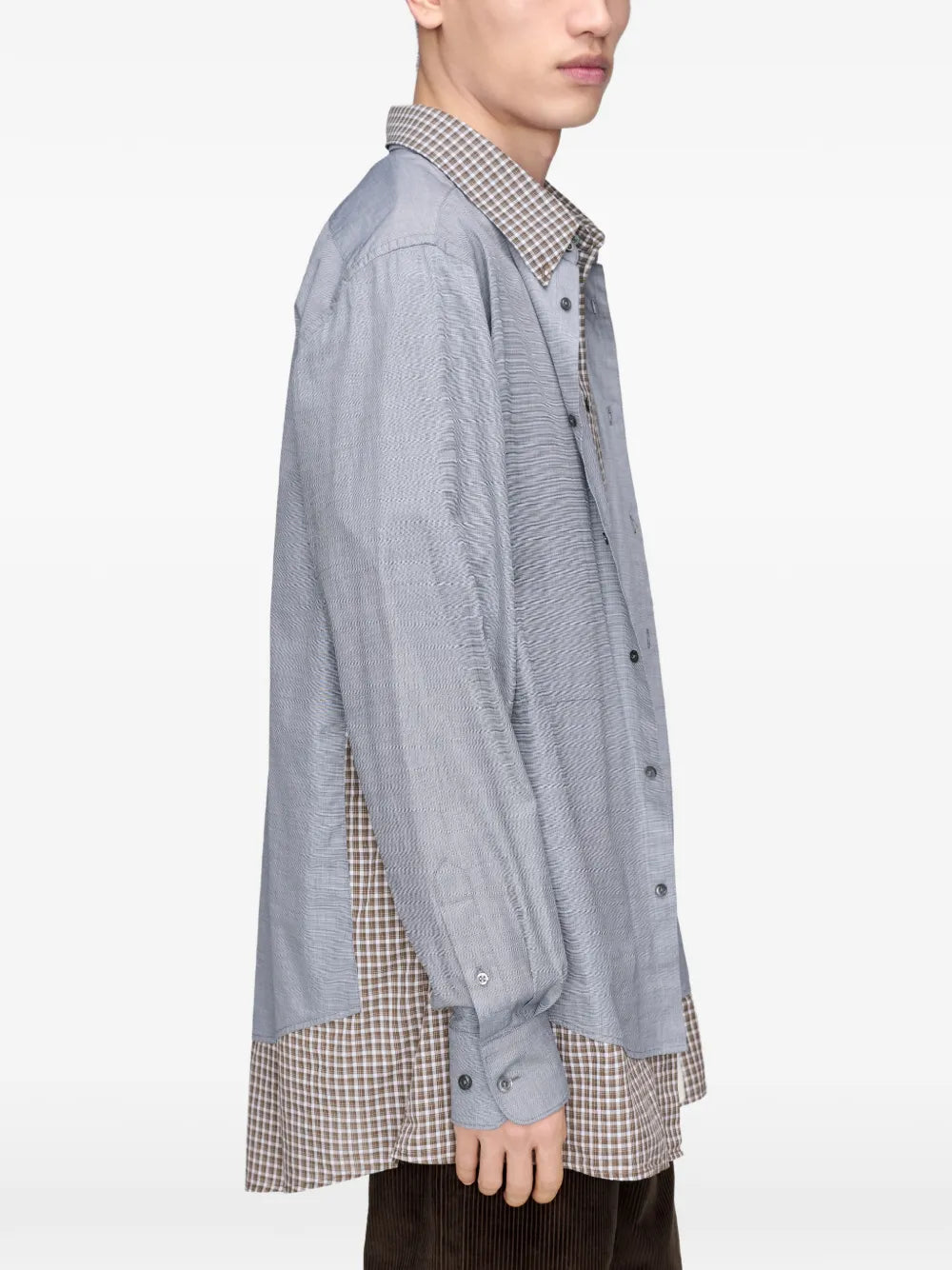 Maison Margiela camisa con doble capa y motivo de cuadros - Gris - imagen 4