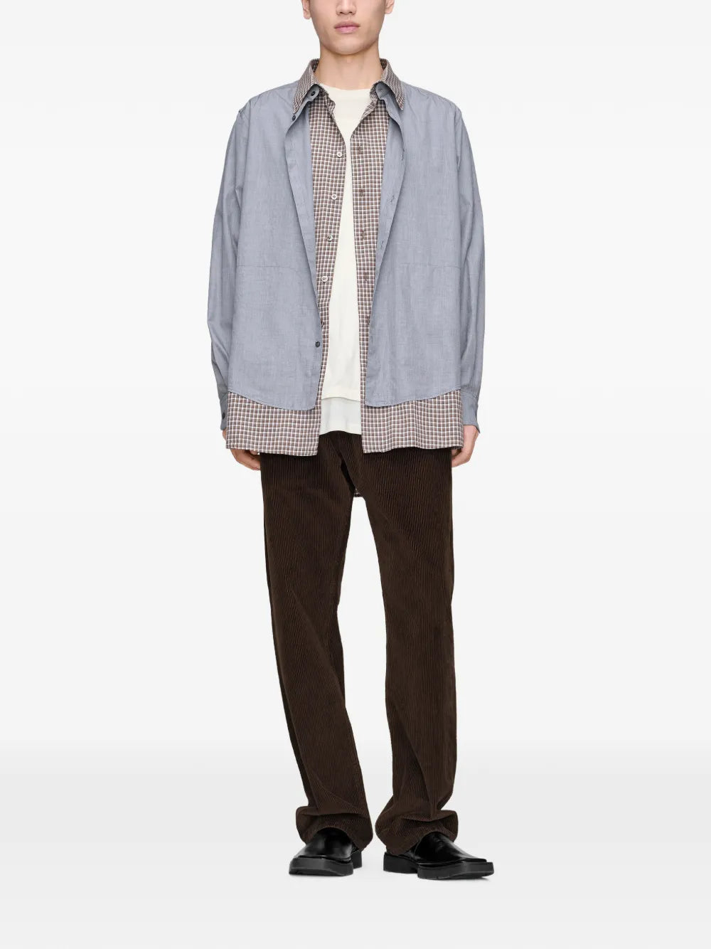 Maison Margiela camisa con doble capa y motivo de cuadros - Gris - imagen 2