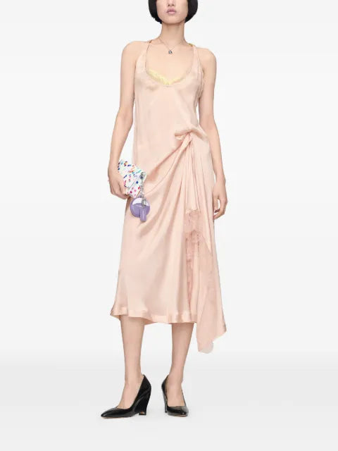 Maison Margiela vestido midi con diseño asimétrico y ribete de encaje - imagen 2