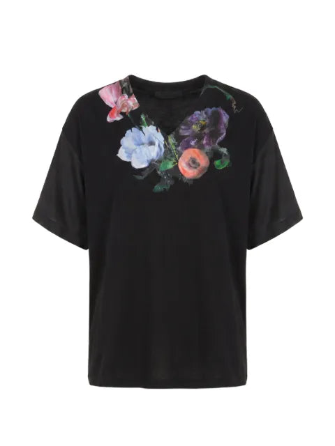 Maison Margiela playera con estampado floral y cuello en V - imagen 1