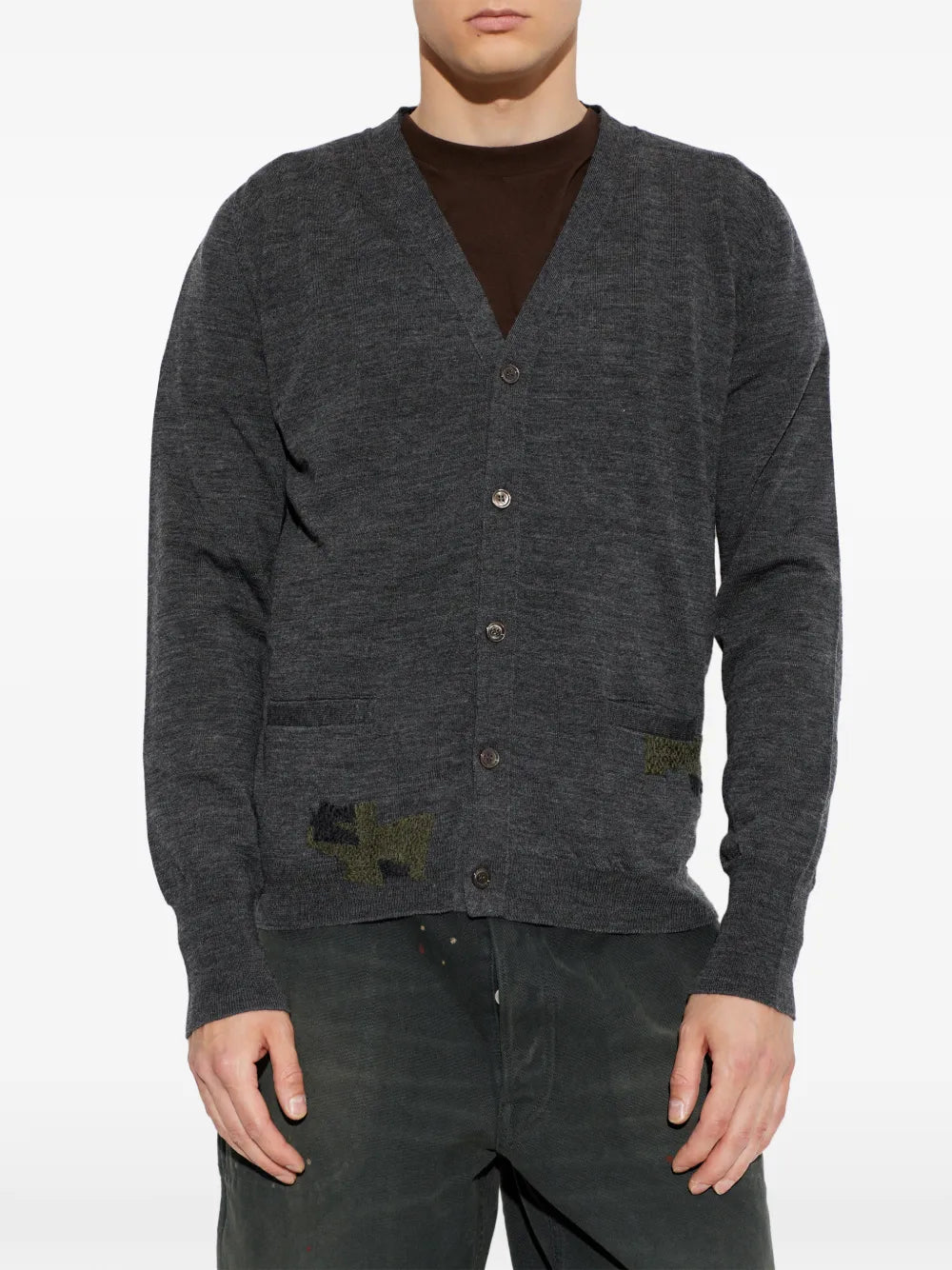Maison Margiela cárdigan con parche bordado y cuello en V - Gris - imagen 3