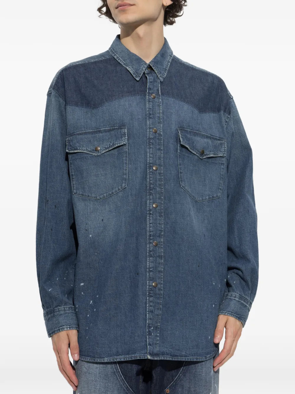 Maison Margiela camisa de mezclilla estilo western con salpicaduras de pintura estampadas - Azul - imagen 3