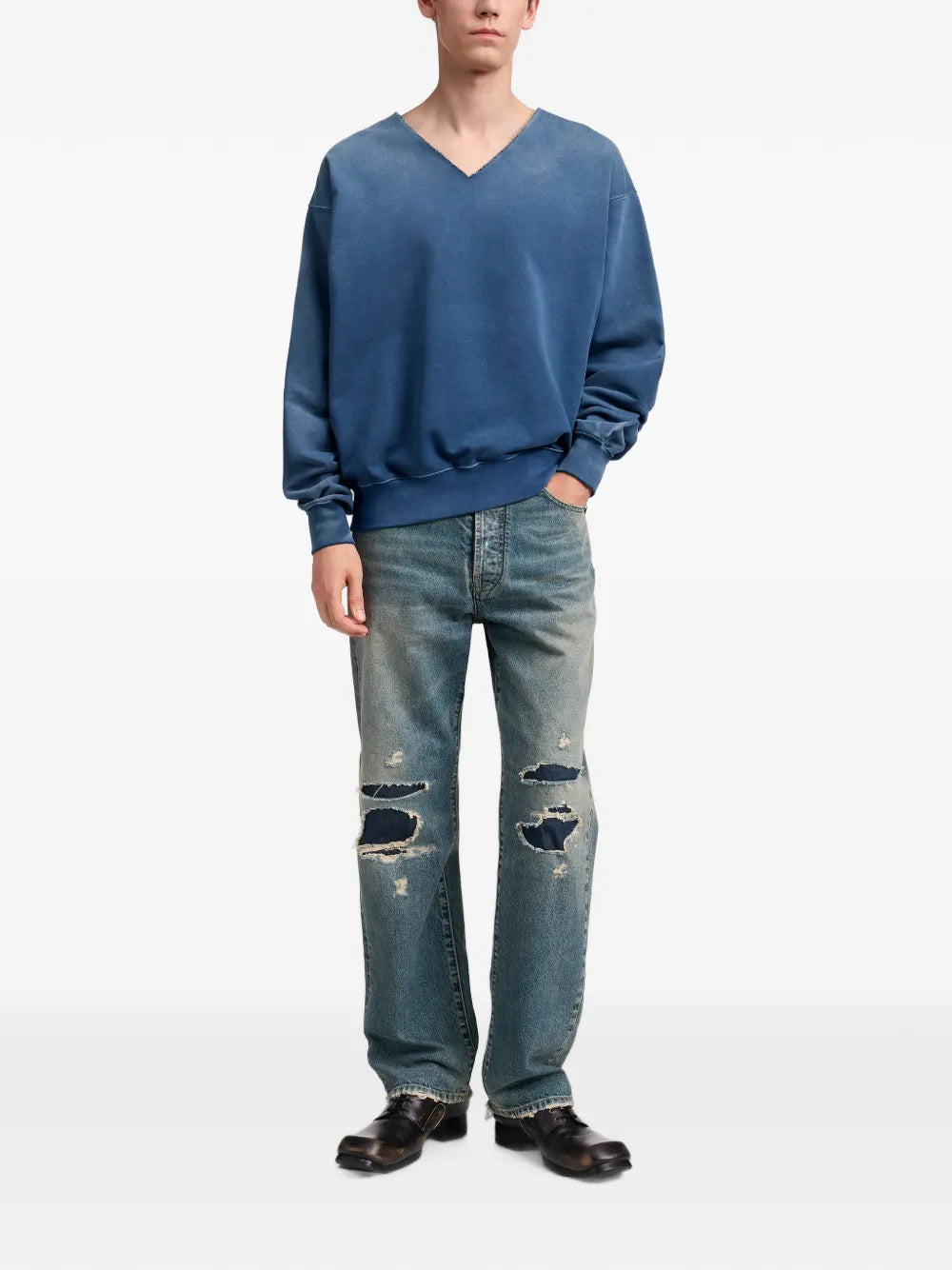 Maison Margiela sudadera con cuello en V y efecto lavado - Azul - imagen 2