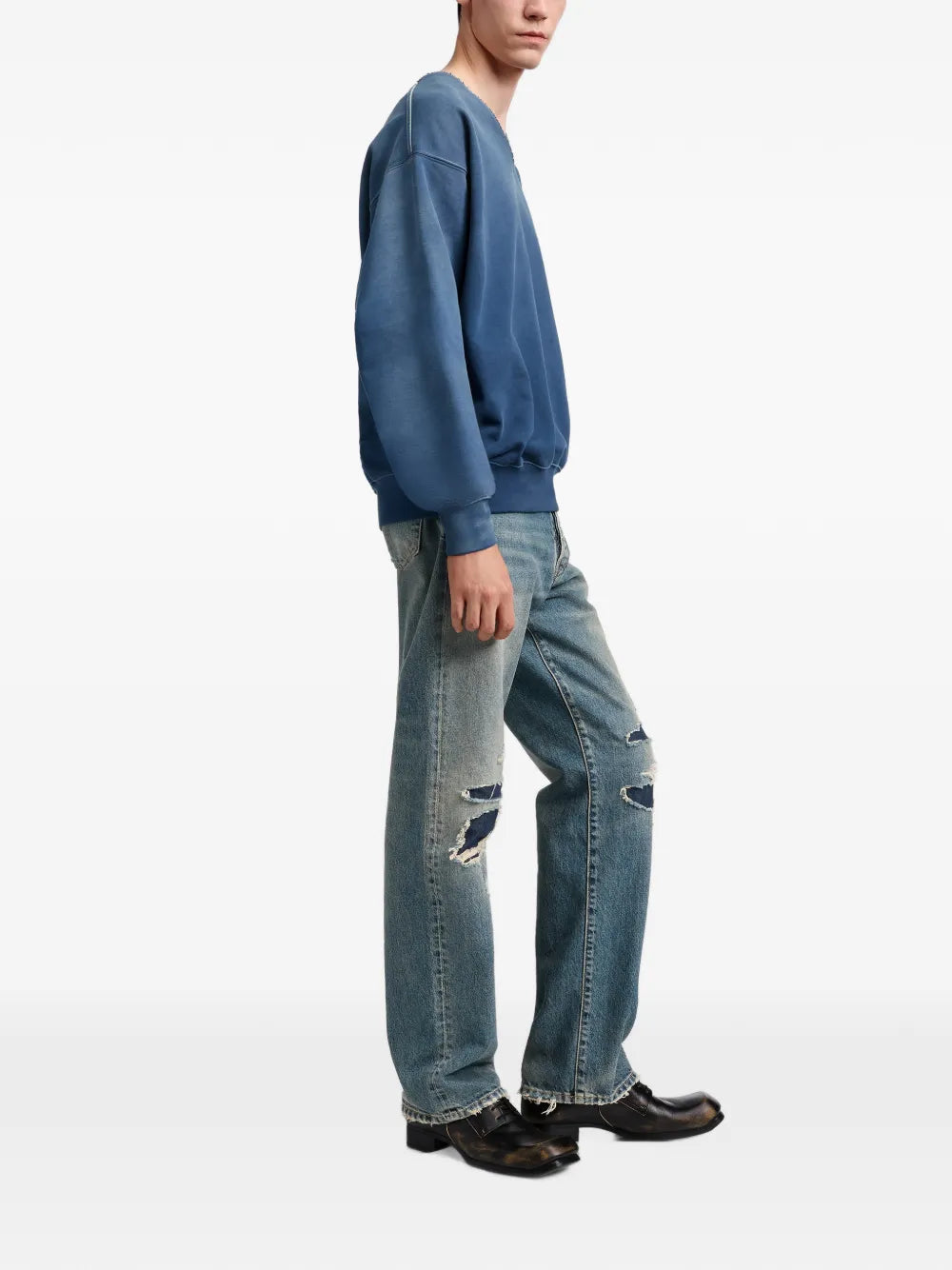 Maison Margiela sudadera con cuello en V y efecto lavado - Azul - imagen 3