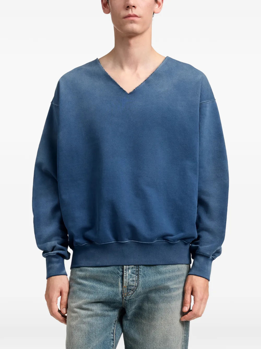 Maison Margiela sudadera con cuello en V y efecto lavado - Azul - imagen 4