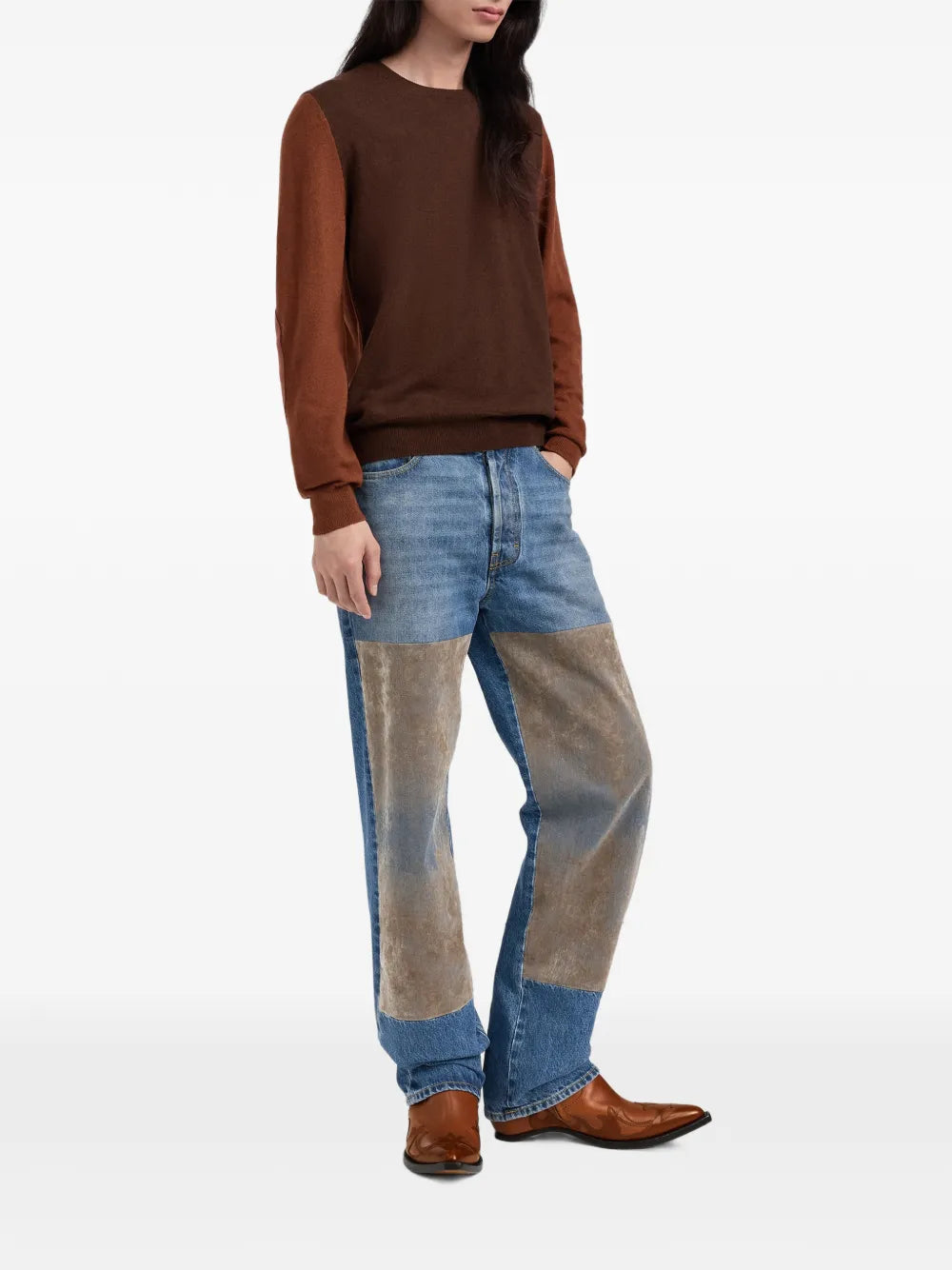 Maison Margiela suéter con cuello redondo y diseño de dos tonos - Marrón - imagen 2