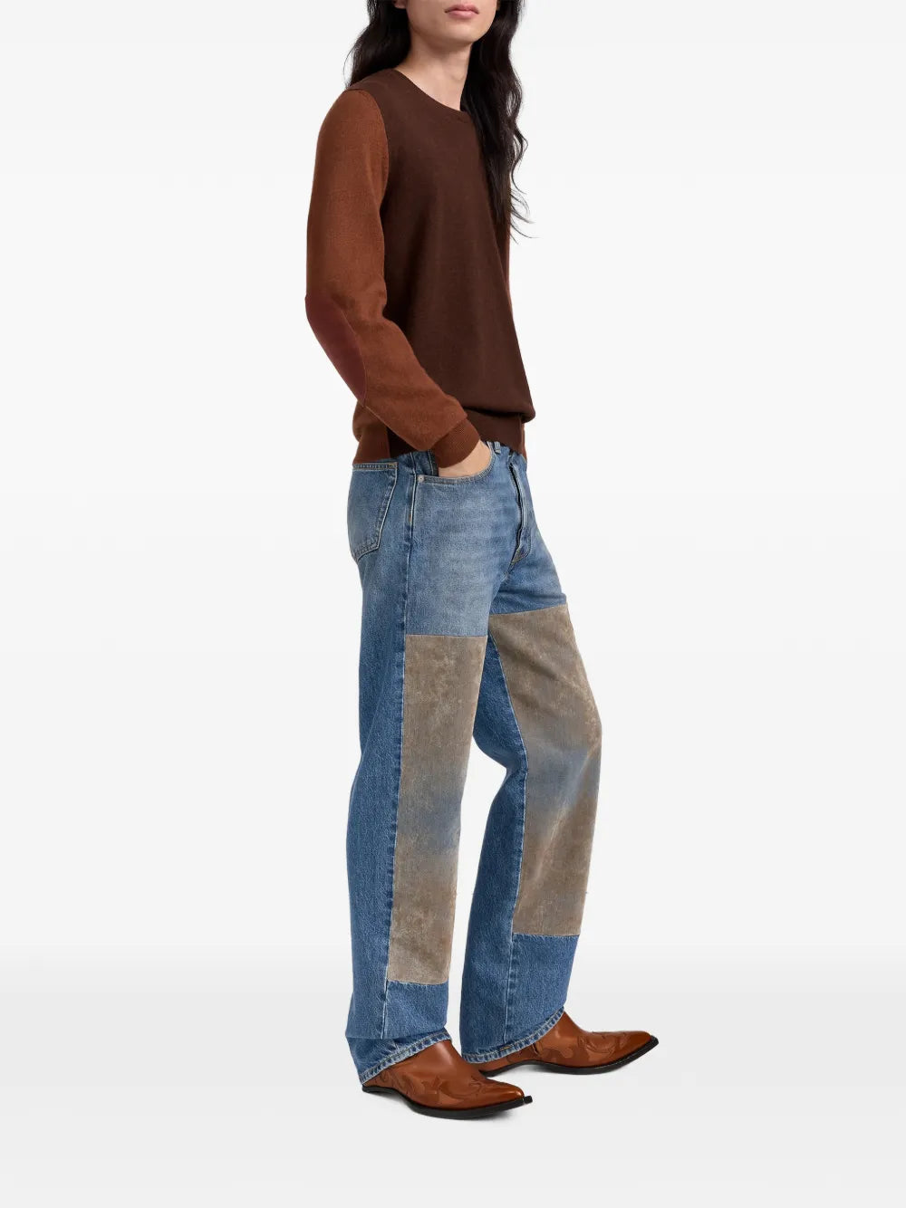 Maison Margiela suéter con cuello redondo y diseño de dos tonos - Marrón - imagen 3