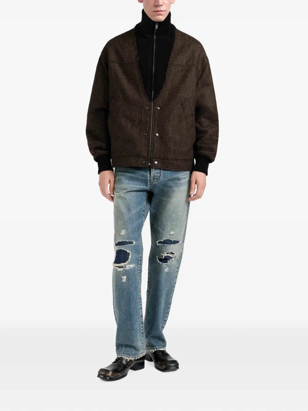 Maison Margiela chamarra bomber con motivo pied de poule y cierre - Marrón - imagen 2