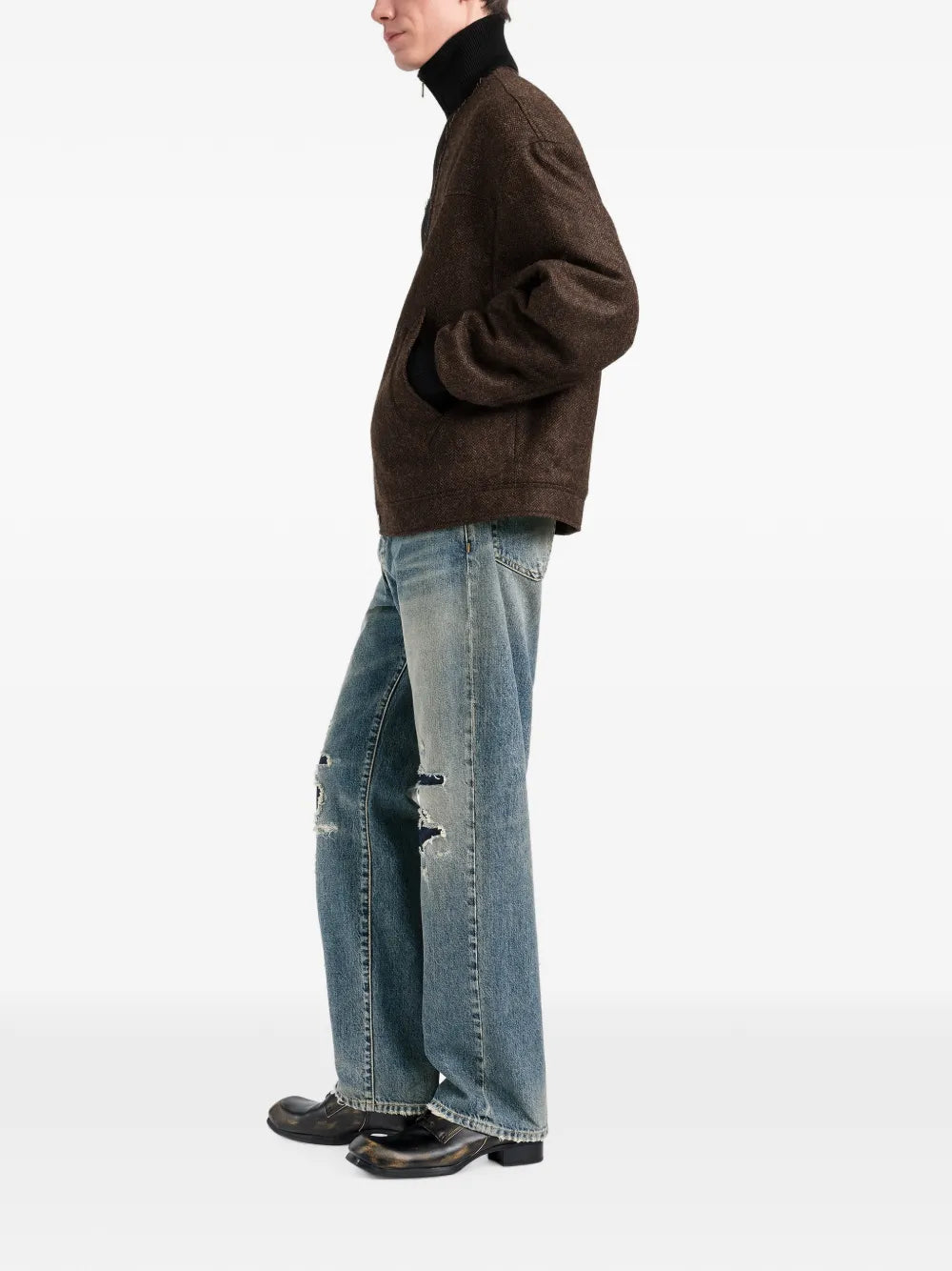 Maison Margiela chamarra bomber con motivo pied de poule y cierre - Marrón - imagen 3