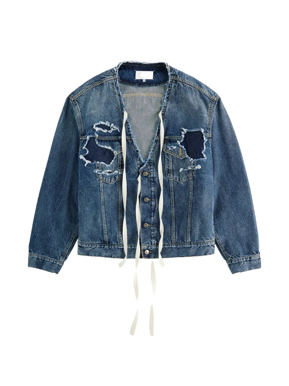 Maison Margiela chamarra con efecto envejecido y cuello en V - Azul - imagen 1