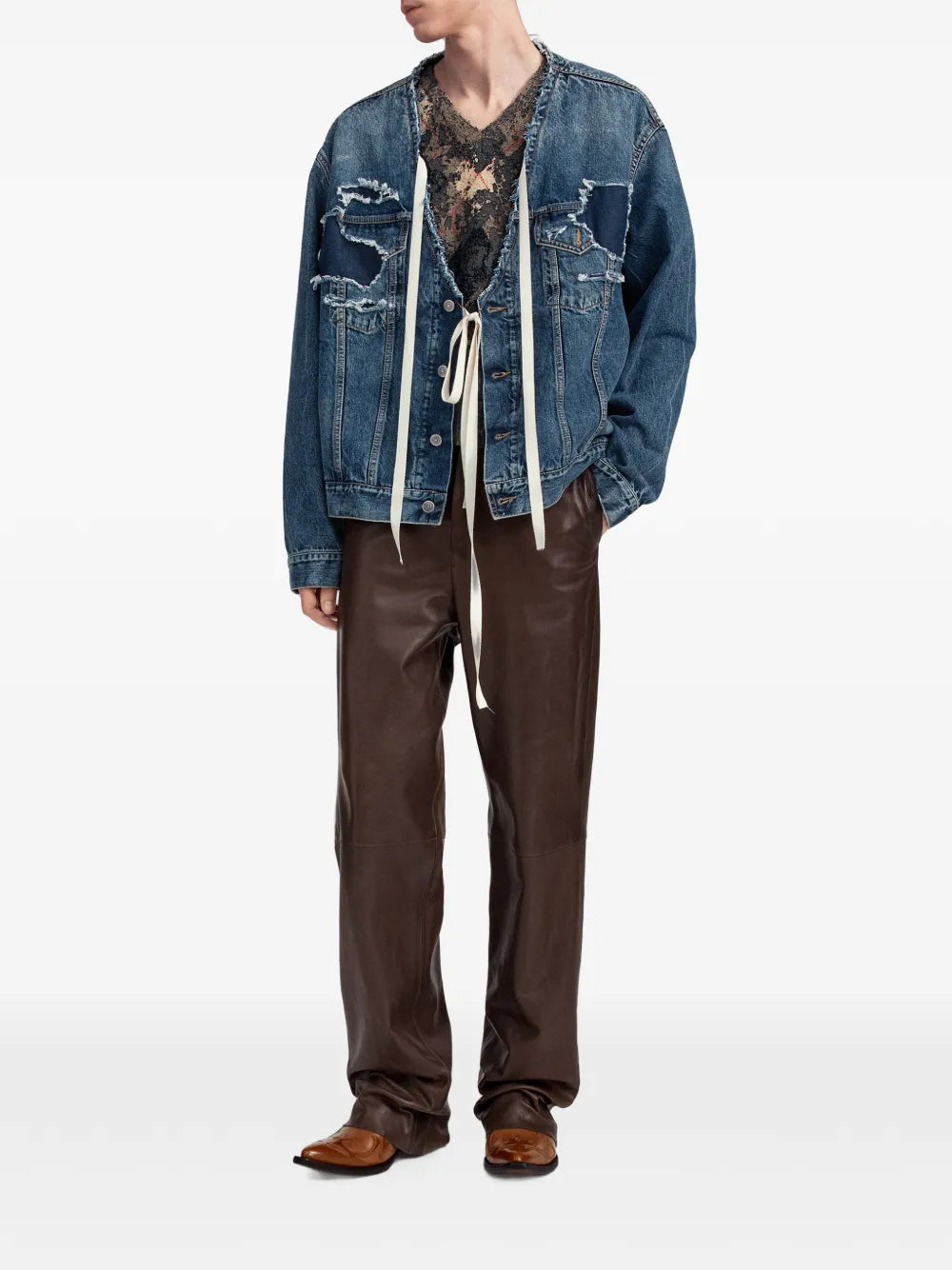 Maison Margiela chamarra con efecto envejecido y cuello en V - Azul - imagen 2