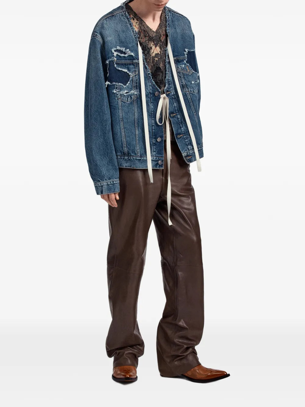 Maison Margiela chamarra con efecto envejecido y cuello en V - Azul - imagen 3