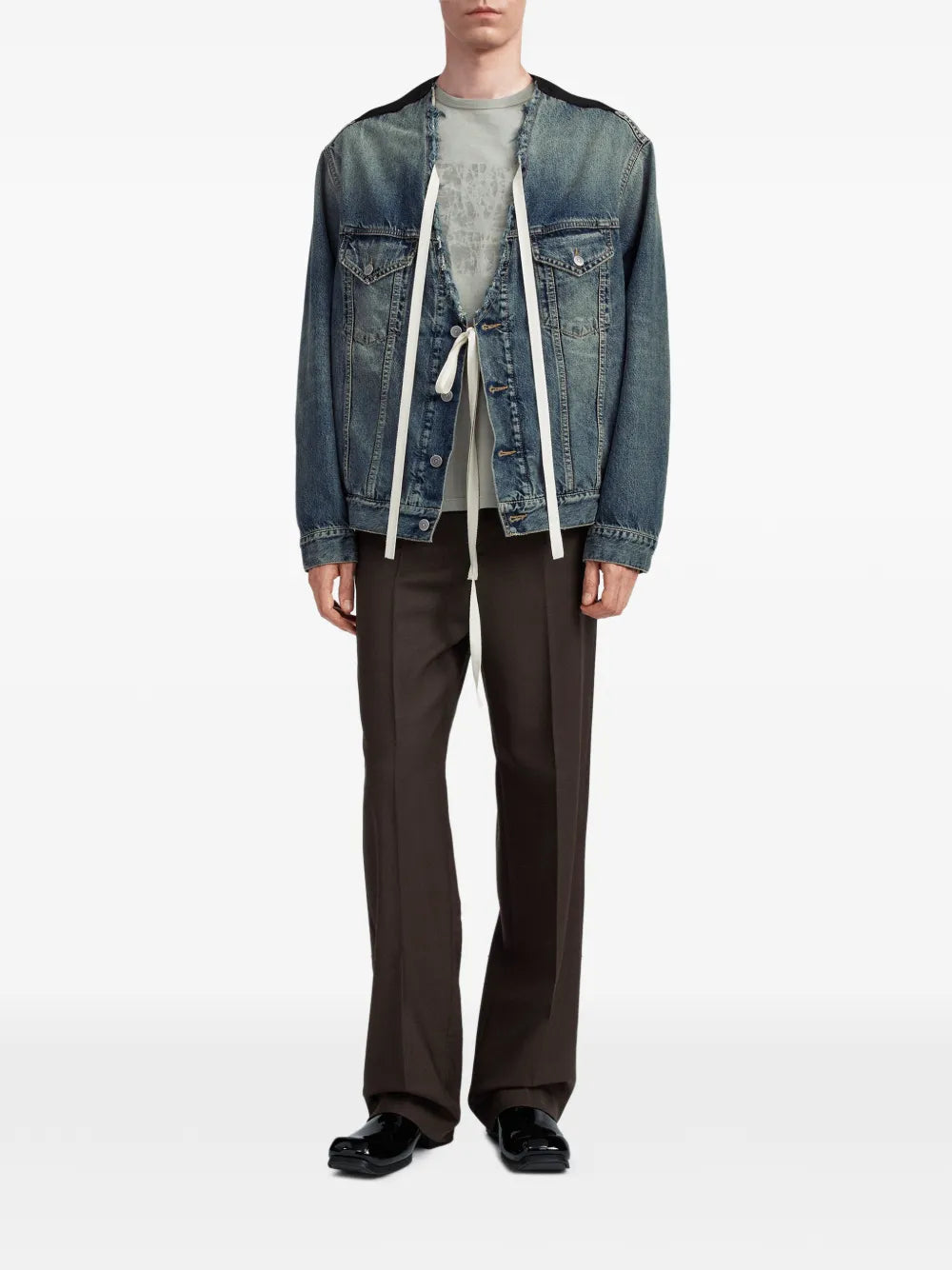 Maison Margiela chamarra de mezclilla con doble material - Azul - imagen 2