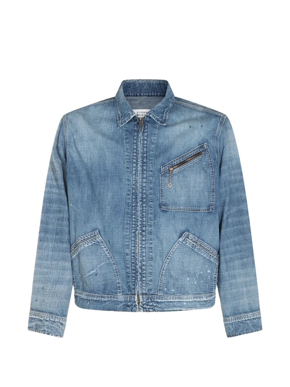 Maison Margiela chamarra de mezclilla con salpicaduras de pintura - Azul - imagen 1