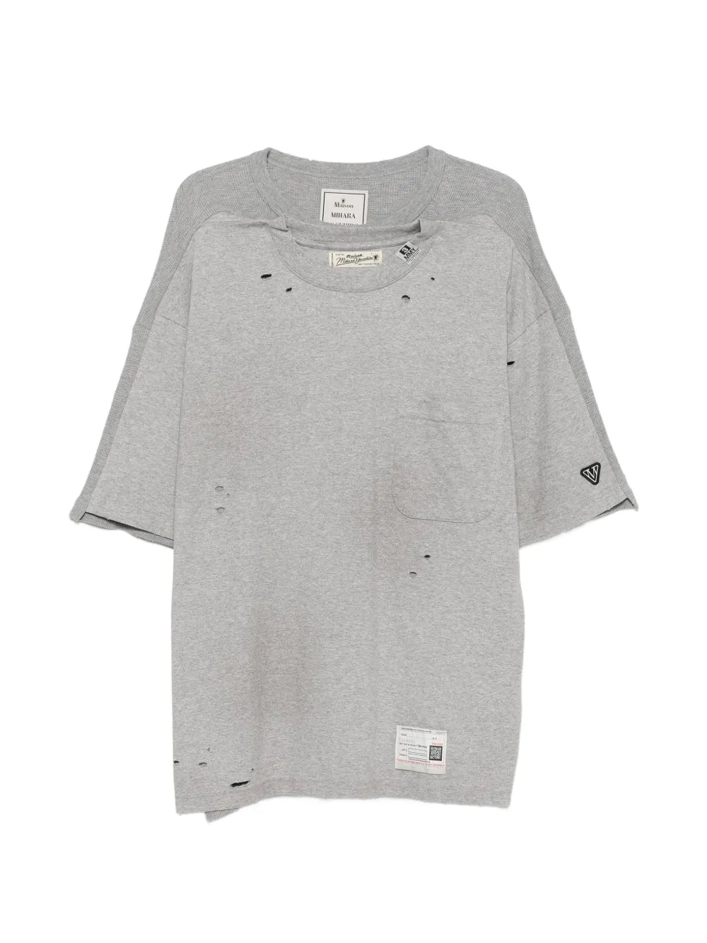 Maison MIHARA YASUHIRO playera con efecto envejecido y detalle a capas - gris