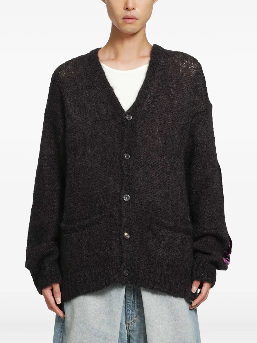 Maison Margiela cárdigan con parche de terciopelo - Marrón - imagen 1