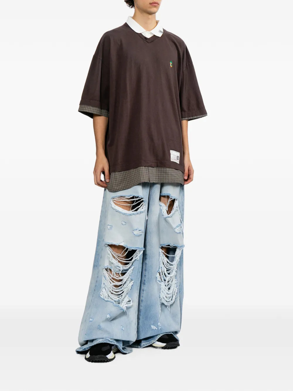 Maison MIHARA YASUHIRO camiseta de tres capas con pato bordado - marrón