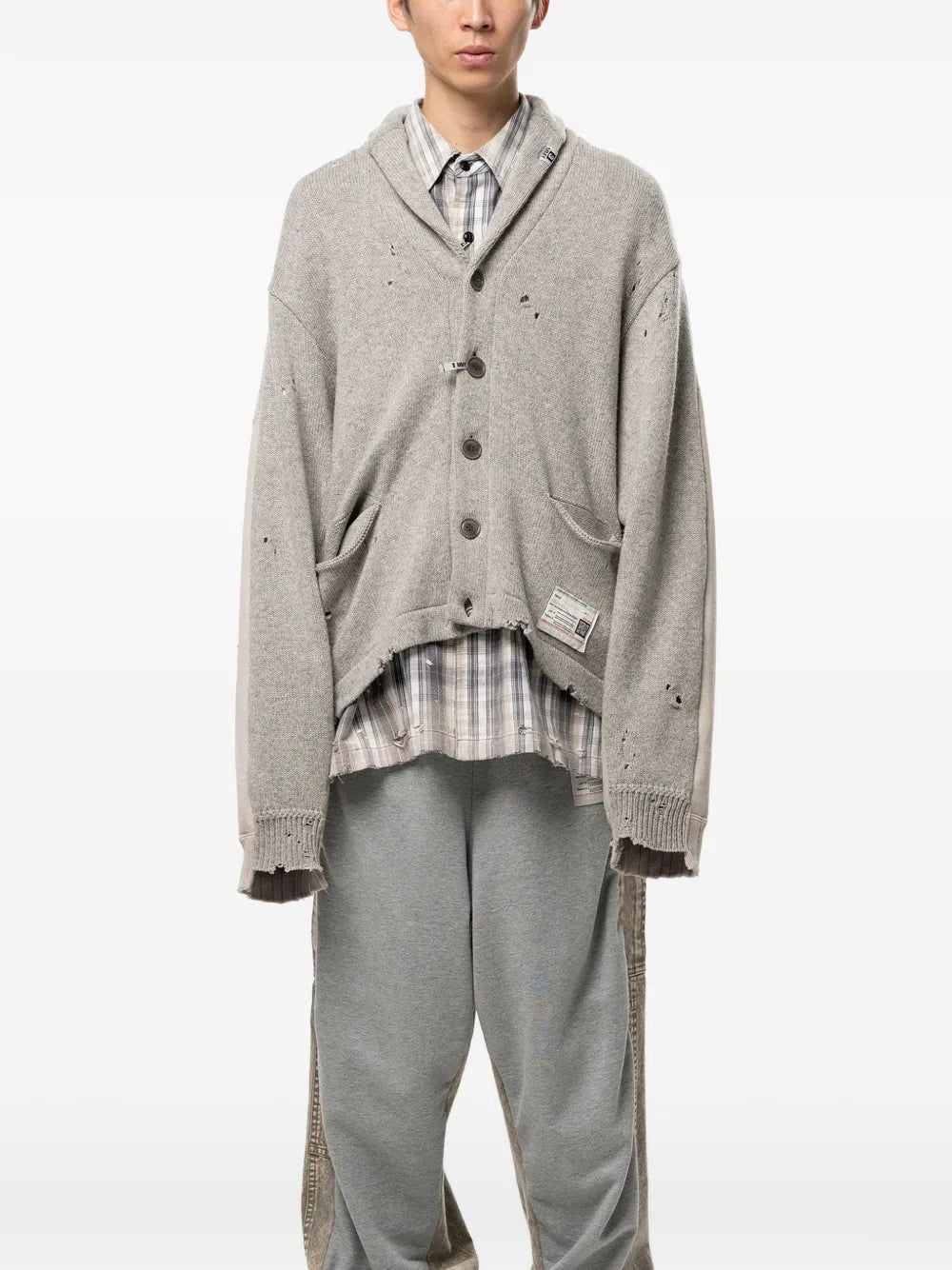 Maison MIHARA YASUHIRO cárdigan tejido combiando con sudadera - gris
