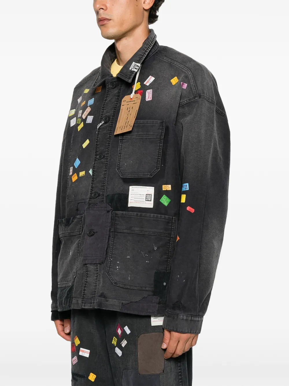 Maison MIHARA YASUHIRO sobrecamisa con pegatinas estampadas y parche - negro