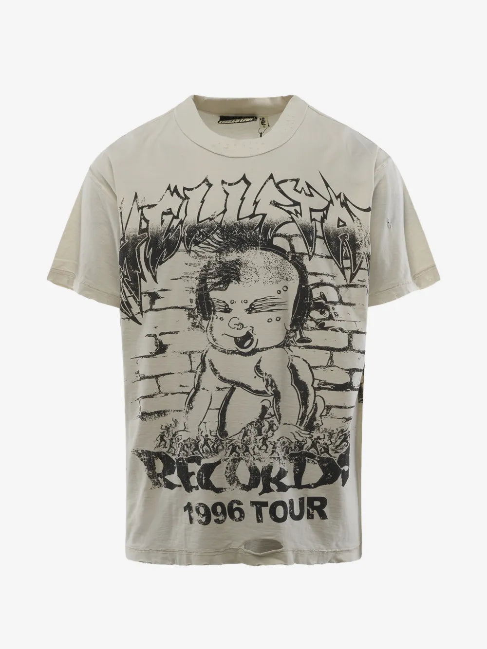 HELLSTAR playera Record Baby con efecto desgastado y estampado gráfico blanco
