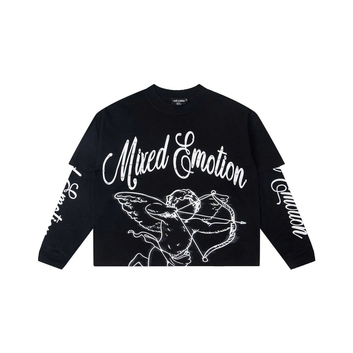 MIXED EMOTION Angel Line Art Long Sleeve T-Shirt – Black Streetwear
