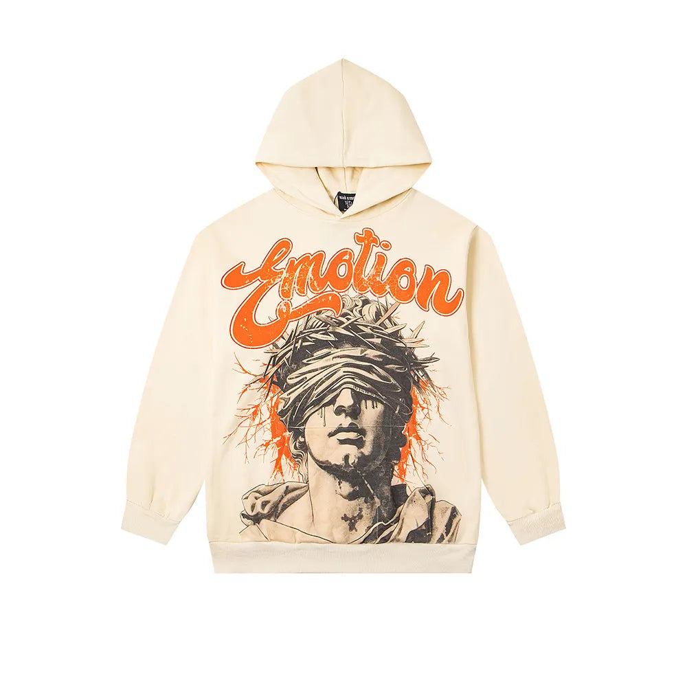 MIXED EMOTION Blindfold Graphic Hoodie – Emotional Streetwear Pullover