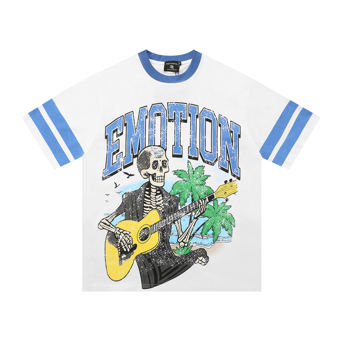 MIXED EMOTION Skeleton Guitar Graphic T-Shirt – Retro Summer Streetwear