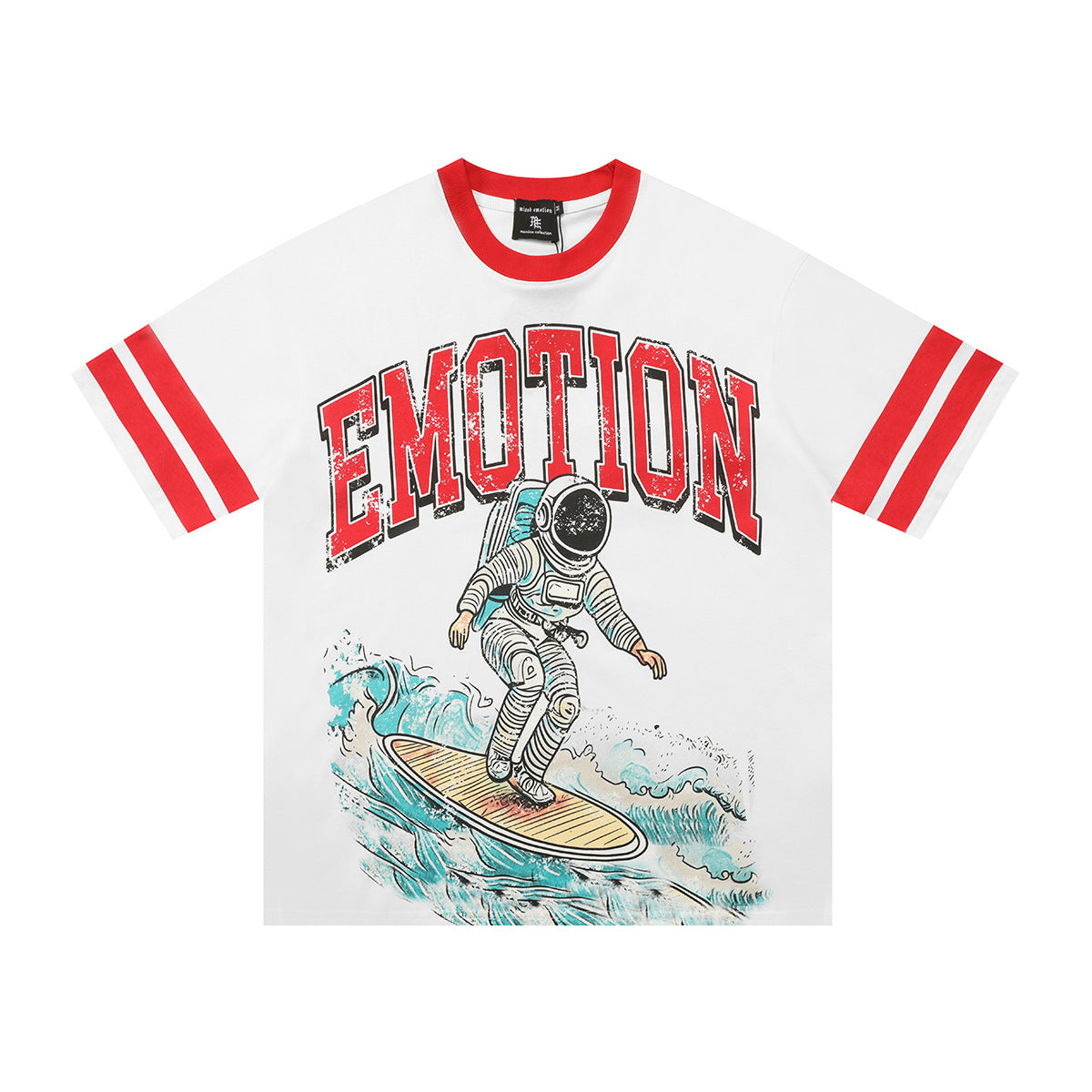 MIXED EMOTION Astronaut Surf Graphic T-Shirt – Retro Summer Streetwear