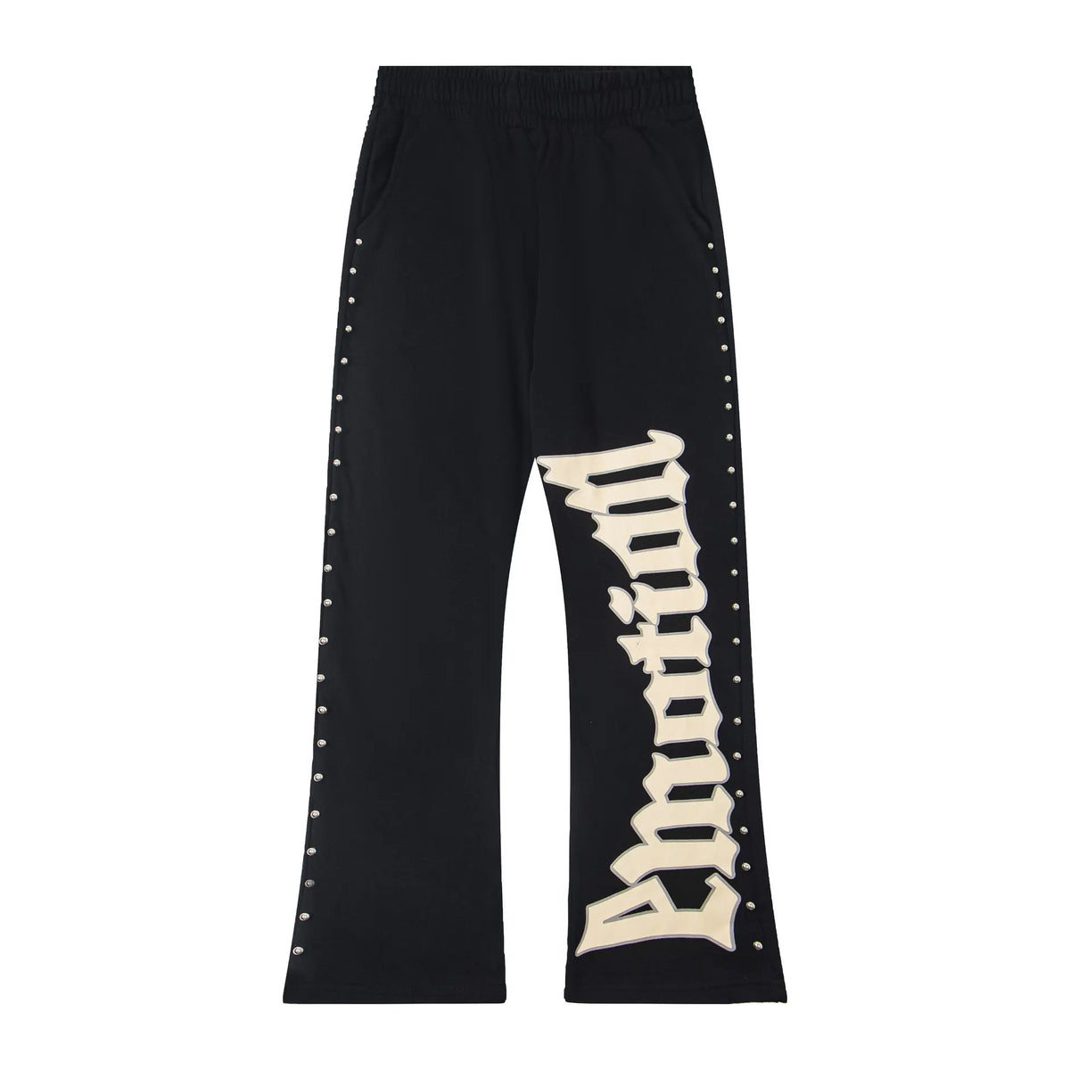 Mixed Emotion Emotion Gothic Letter Stud Sweatpants – Black Straight Pants