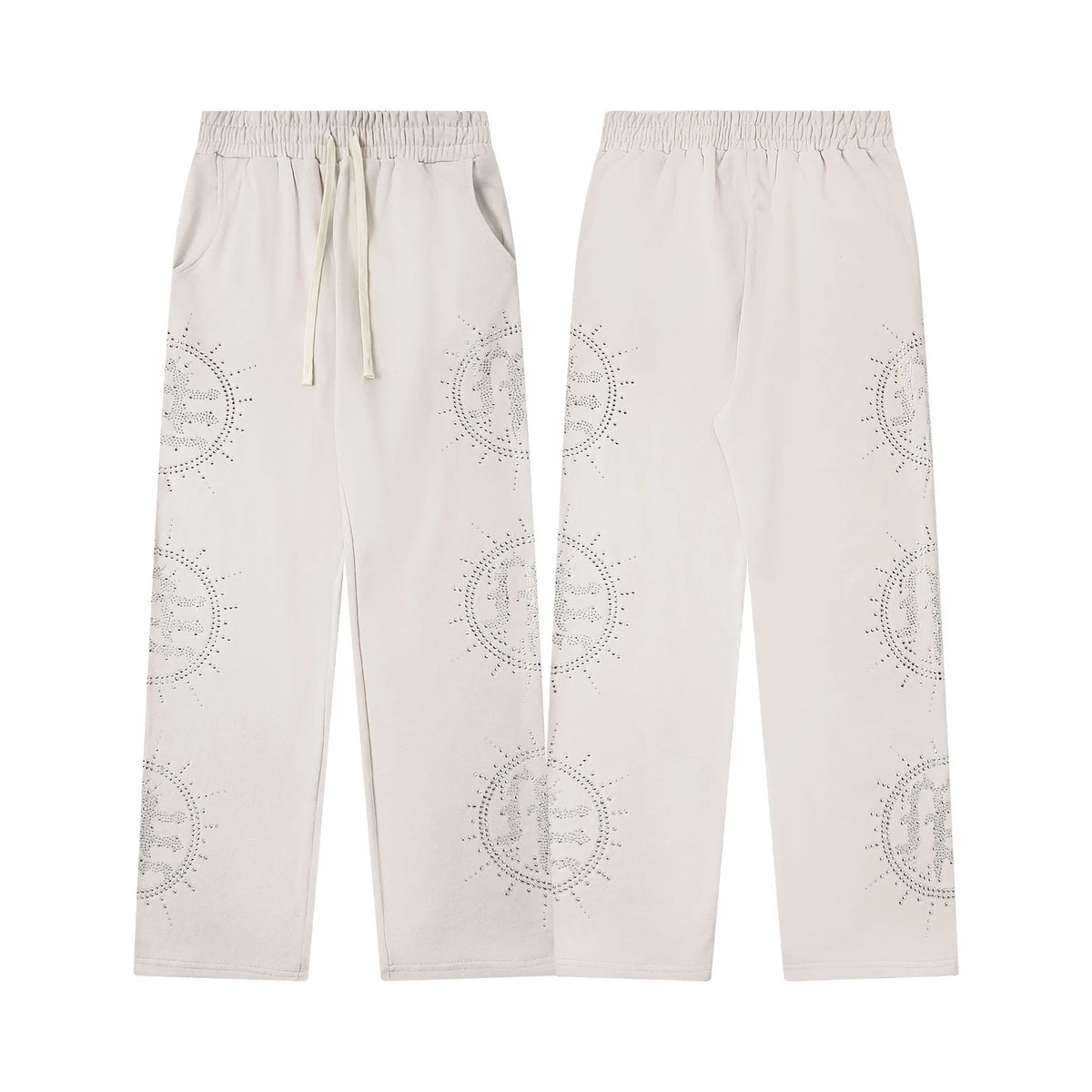 Mixed Emotion Emotion Crystal Symbol Sweatpants – Cream Straight Pants